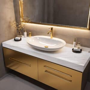 Miami Gold Quartz offers a breathtaking coastal aesthetic, featuring a soft, sandy-white background that feels light and expansive. Inspired by the serene movement of ocean waves, its linear, horizontal veining flows gracefully across the slab in warm gold and soft tan hues. This rhythmic pattern creates a sense of continuous motion, making it a standout choice for those looking to add a touch of sun-drenched luxury to their interiors.
