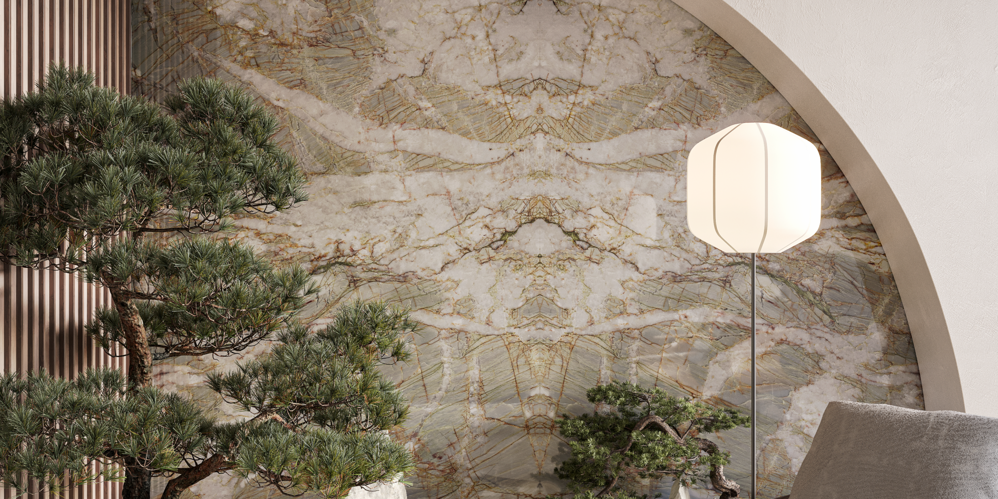 Natural stone wall cladding in a luxury residential entryway.