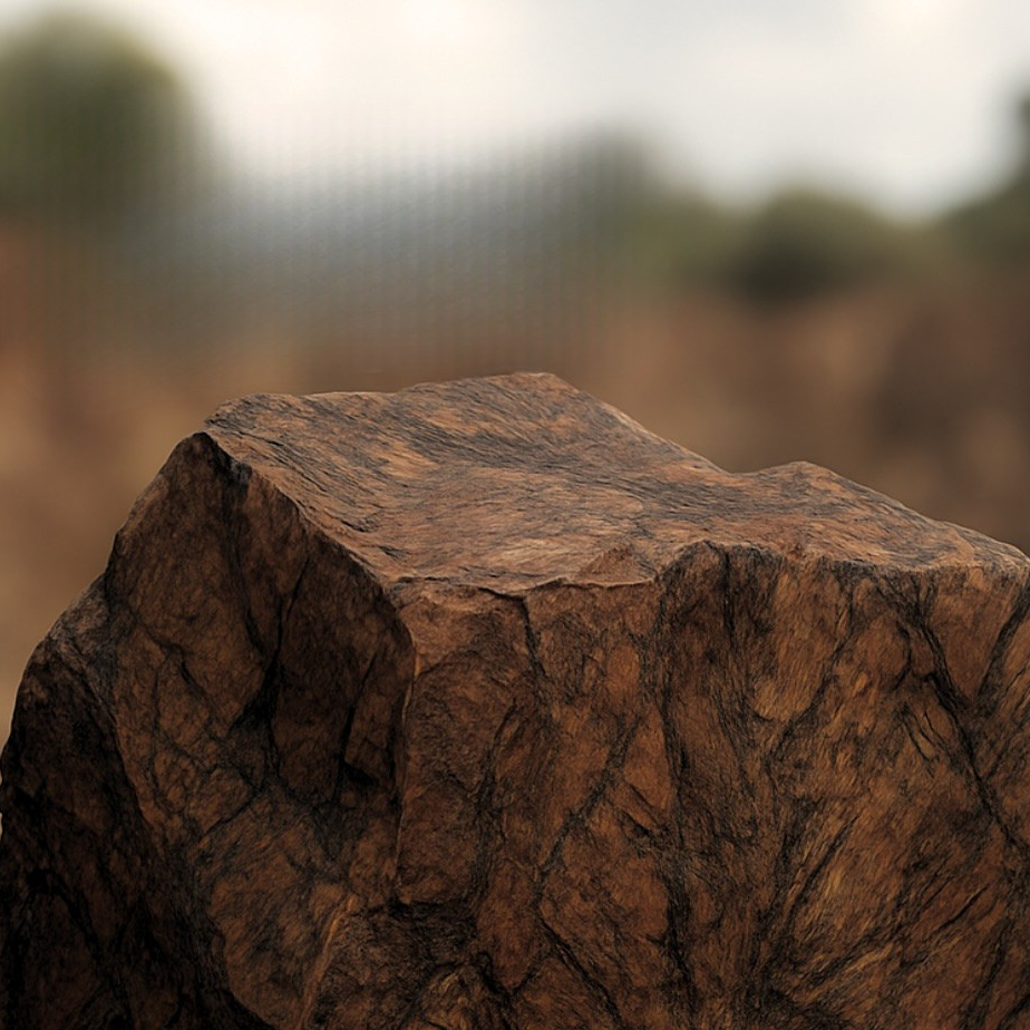Unprocessed block of dark quartzite in a quarry showing its raw, natural state.