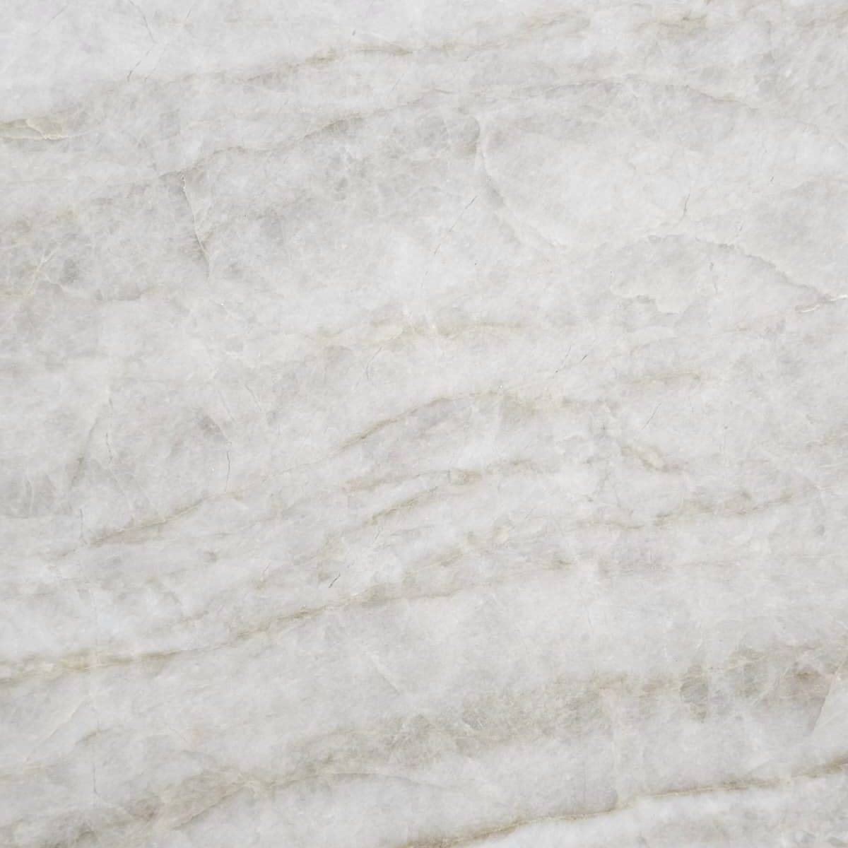 Extreme detail of the golden and taupe veins flowing through a Taj Mahal quartzite slab.